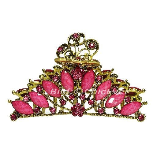 Haargreifer L Vintage Haarkneifer Haarklammer Metall & Strass rosa pink gold 5119c - zum Schließen ins Bild klicken